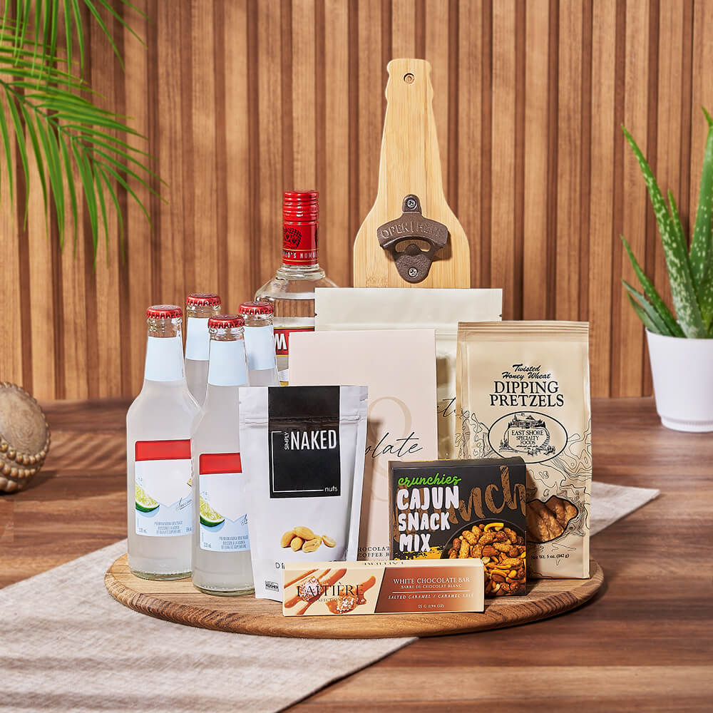 Coolers &amp; Crunch Liquor Basket, liquor gift, liquor, chocolate gift, chocolate, Toronto delivery