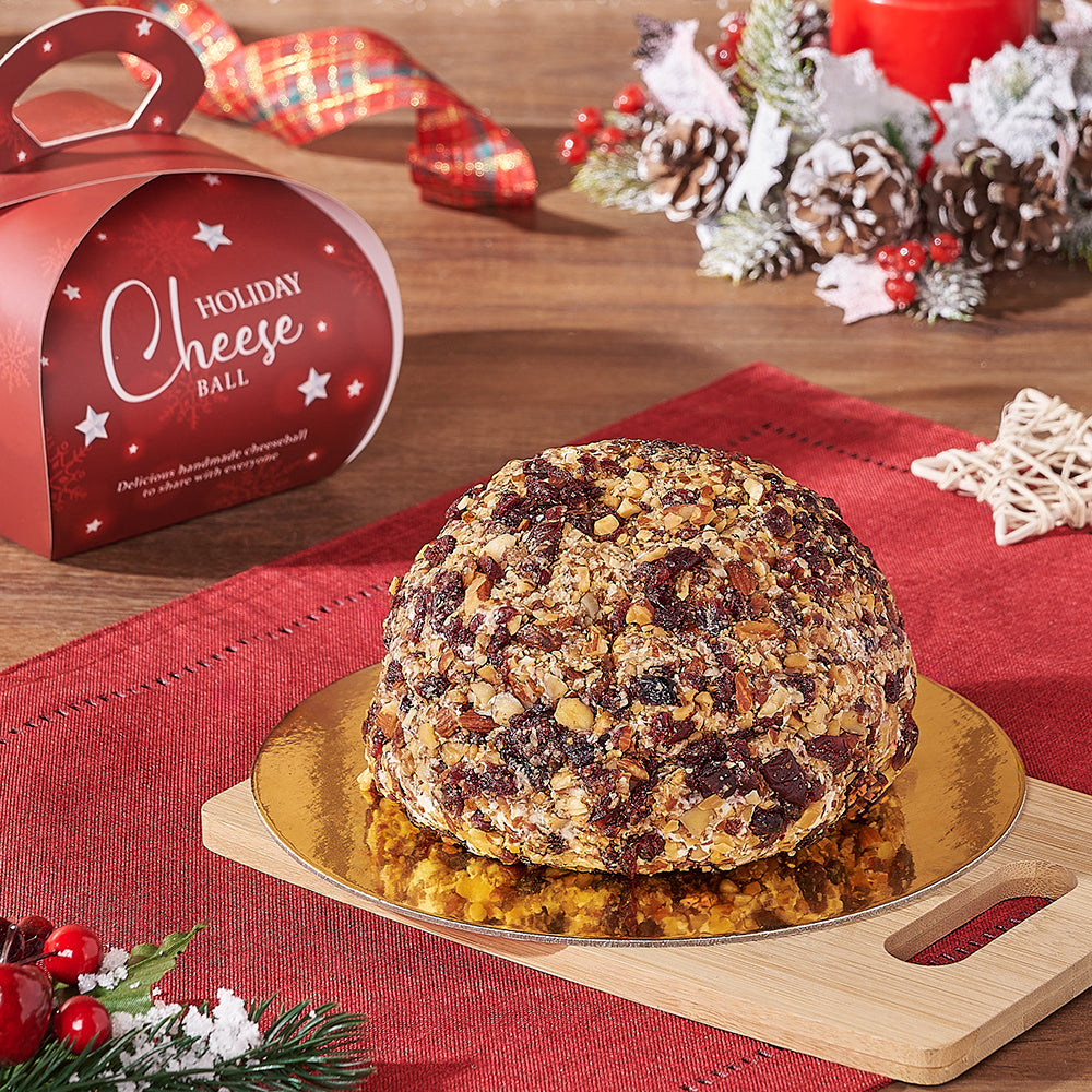 Holiday Season Cranberry Almond Cheeseball Gift Basket – how the gift is presented