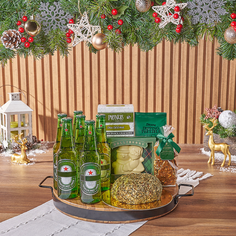 Deluxe Holiday Beer &amp; Cheese Ball Gift Basket, christmas gift, christmas, beer gift, beer, cheeseball gift, cheeseball, Toronto delivery