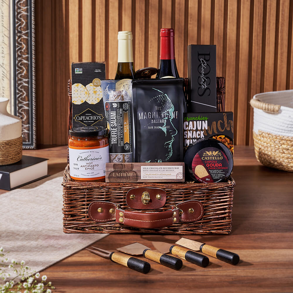 Deluxe Wine & Appetizer Gift Basket, wine gift, wine, charcuterie gift, charcuterie, coffee gift, coffee, Toronto delivery