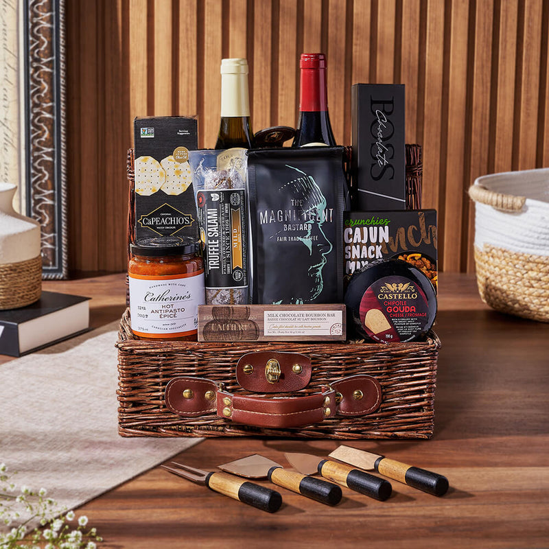 Deluxe Wine & Appetizer Gift Basket, wine gift, wine, charcuterie gift, charcuterie, coffee gift, coffee, Toronto delivery