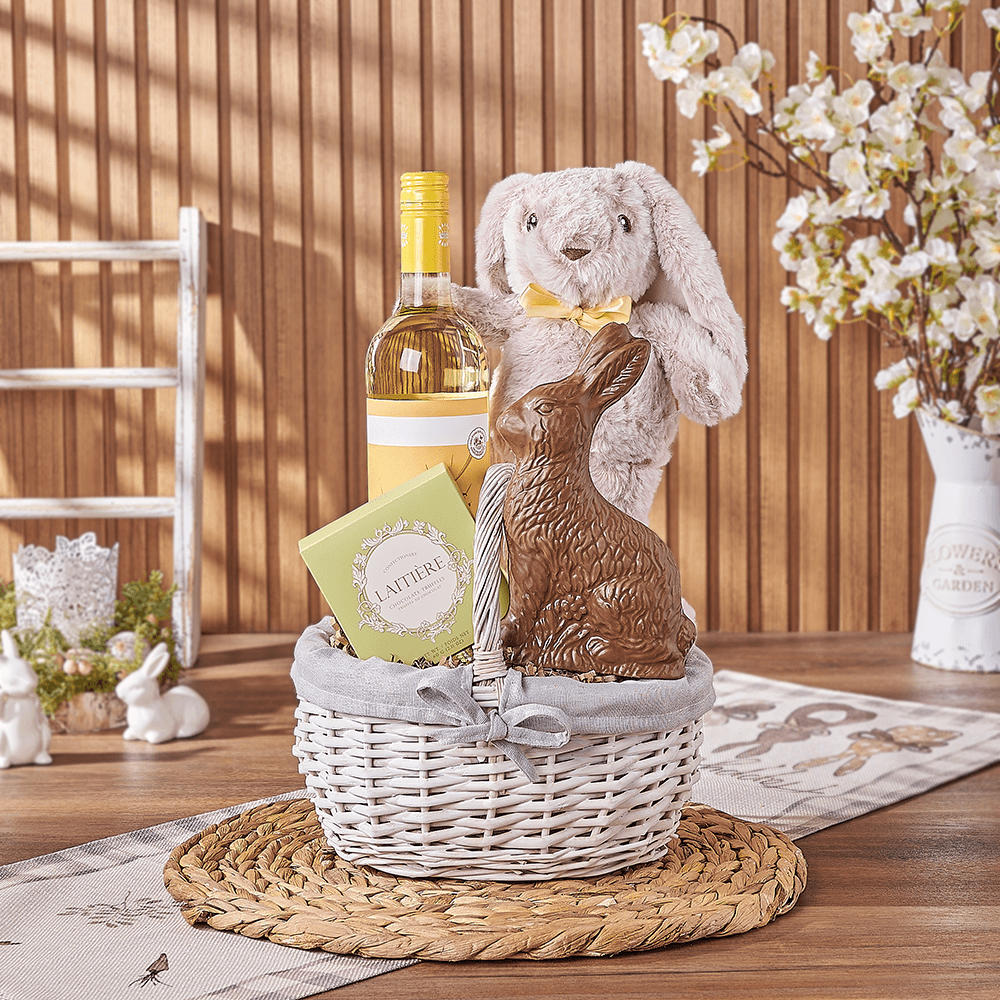 Easter Bunny Wine &amp; Chocolate Basket, easter gift, easter, wine gift, wine, chocolate gift, chocolate, Toronto delivery