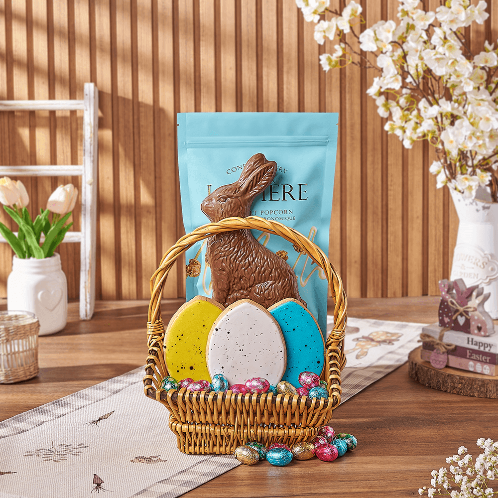 Laitière Chocolate Bunny and Easter Cookies Gift Basket – how the gift is presented