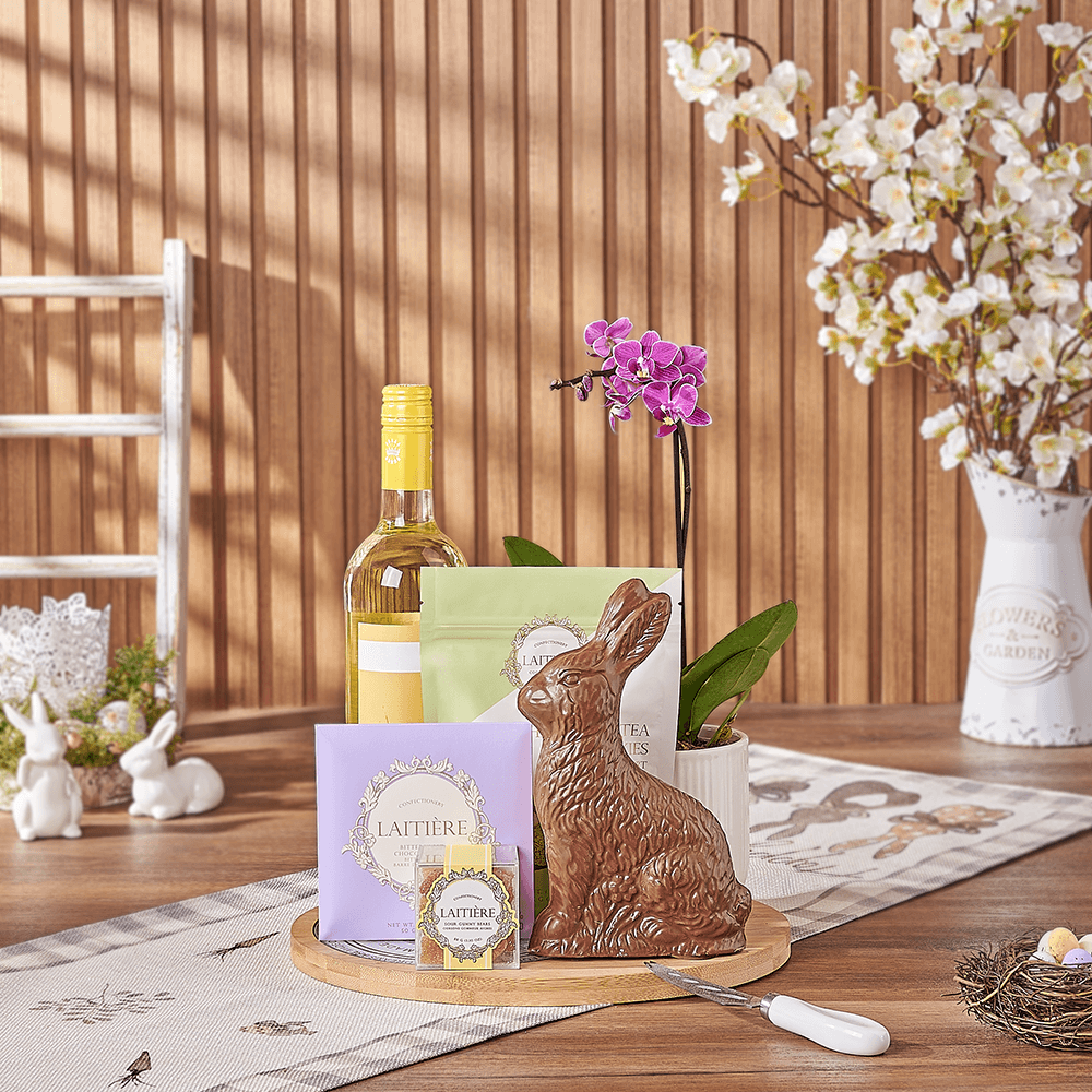 Easter Wine &amp; Orchid Gift Board, wine gift, wine, easter gift, easter, orchid gift, orchid, plant gift, plant, Toronto delivery