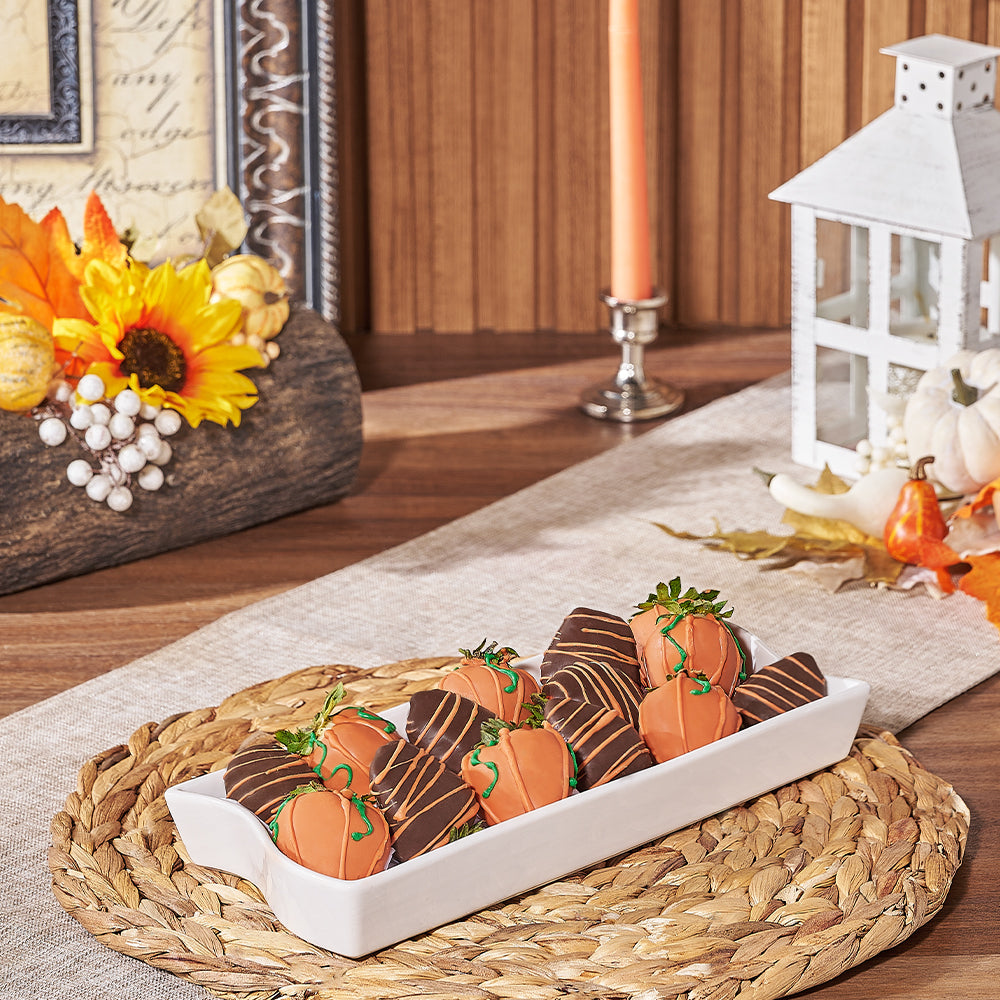 Fall Chocolate Dipped Strawberries Gift – how the gift is presented