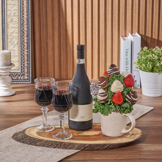 Fresh Chocolate Strawberry Mug & Wine Gift, wine gift, wine, chocolate dipped strawberry gift, chocolate dipped strawberry, Toronto delivery