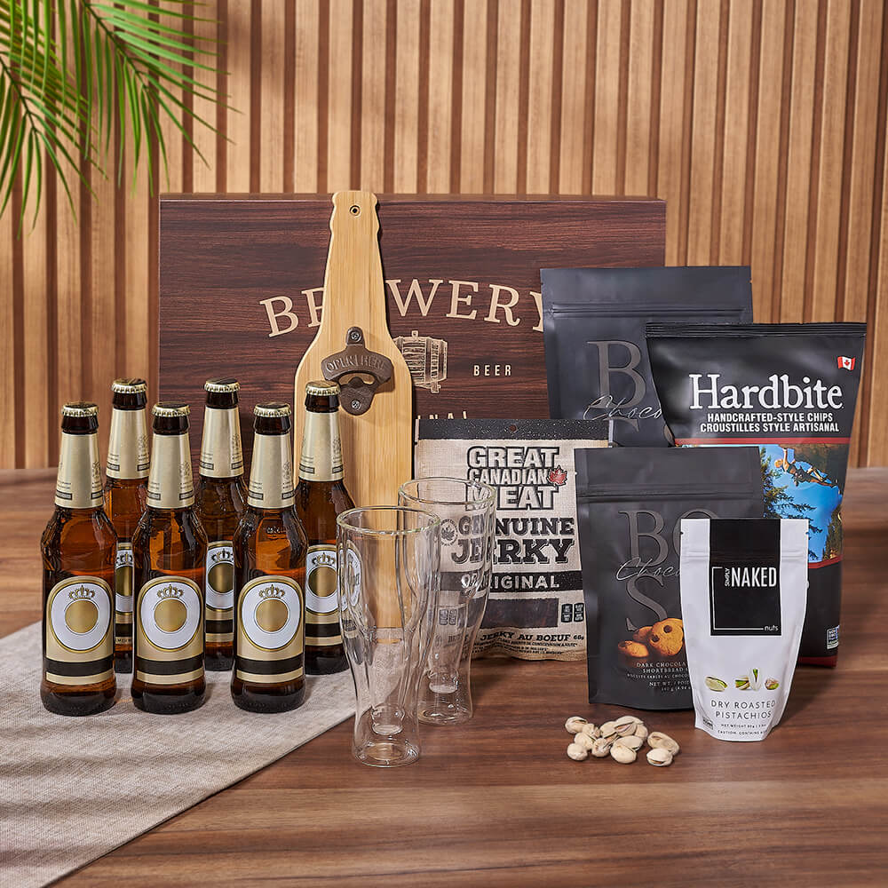 Signature Beer Gift Basket Featuring Curated Gourmet Treats – how the gift is presented