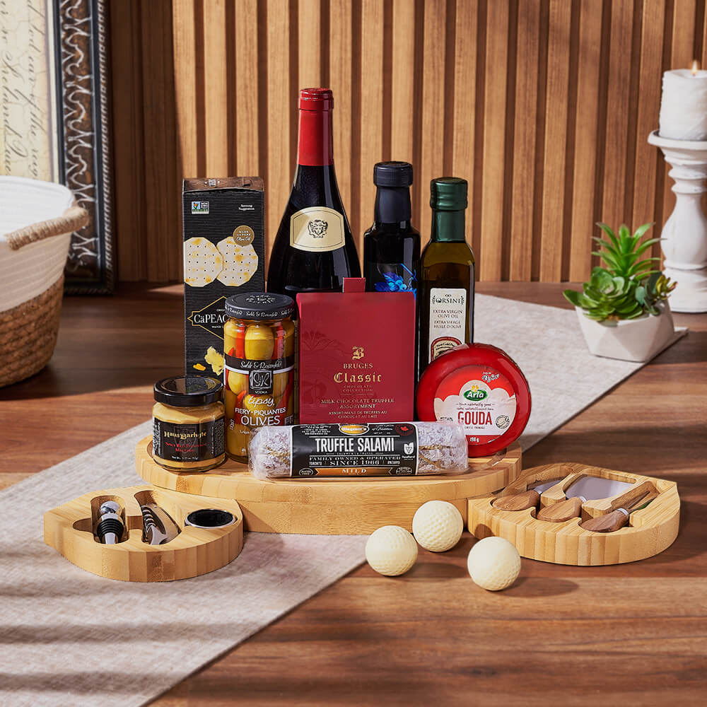 Artisan Wine and Cheese Gift Basket – how the gift is presented