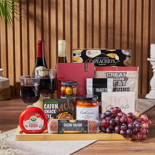 Grand Cheese & Wine Gift Basket, wine gift, wine, charcuterie gift, charcuterie, cheese gift, cheese, fruit gift, fruit, Toronto delivery