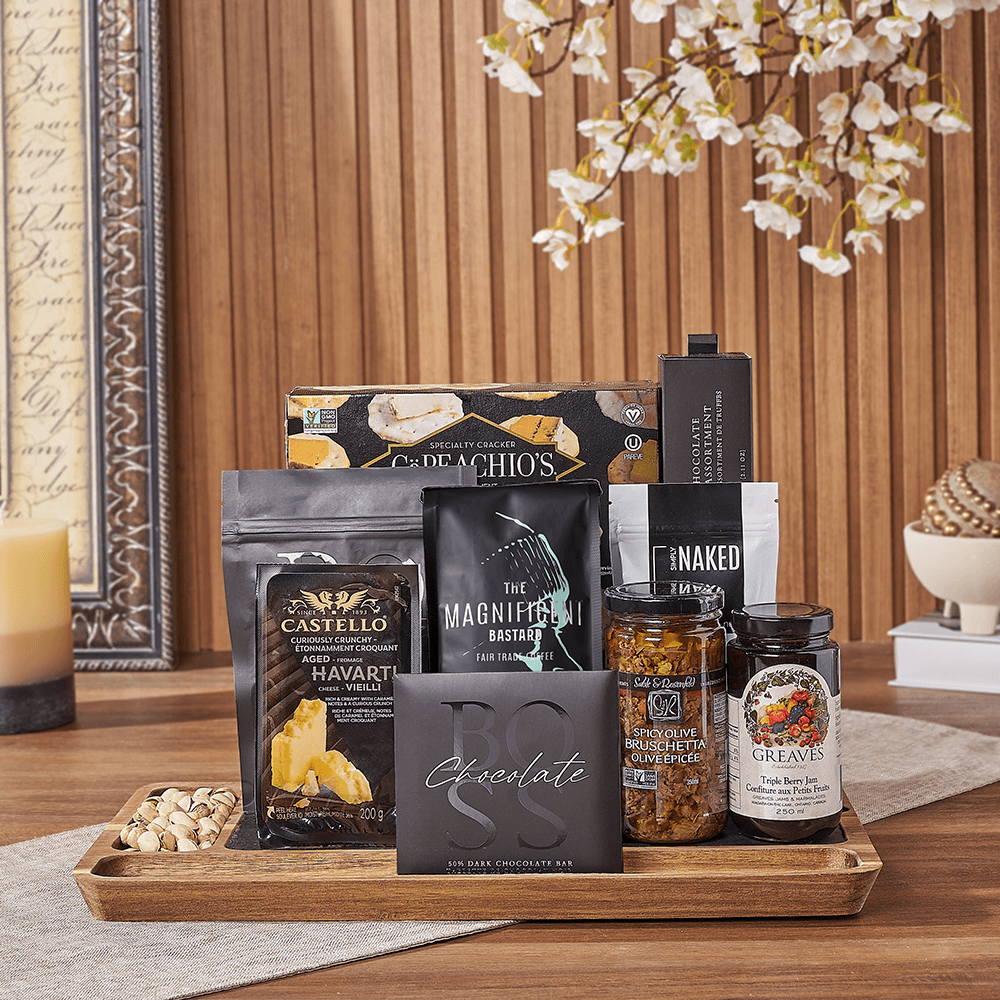 Halal Acacia Wood Snack Board – how the gift is presented