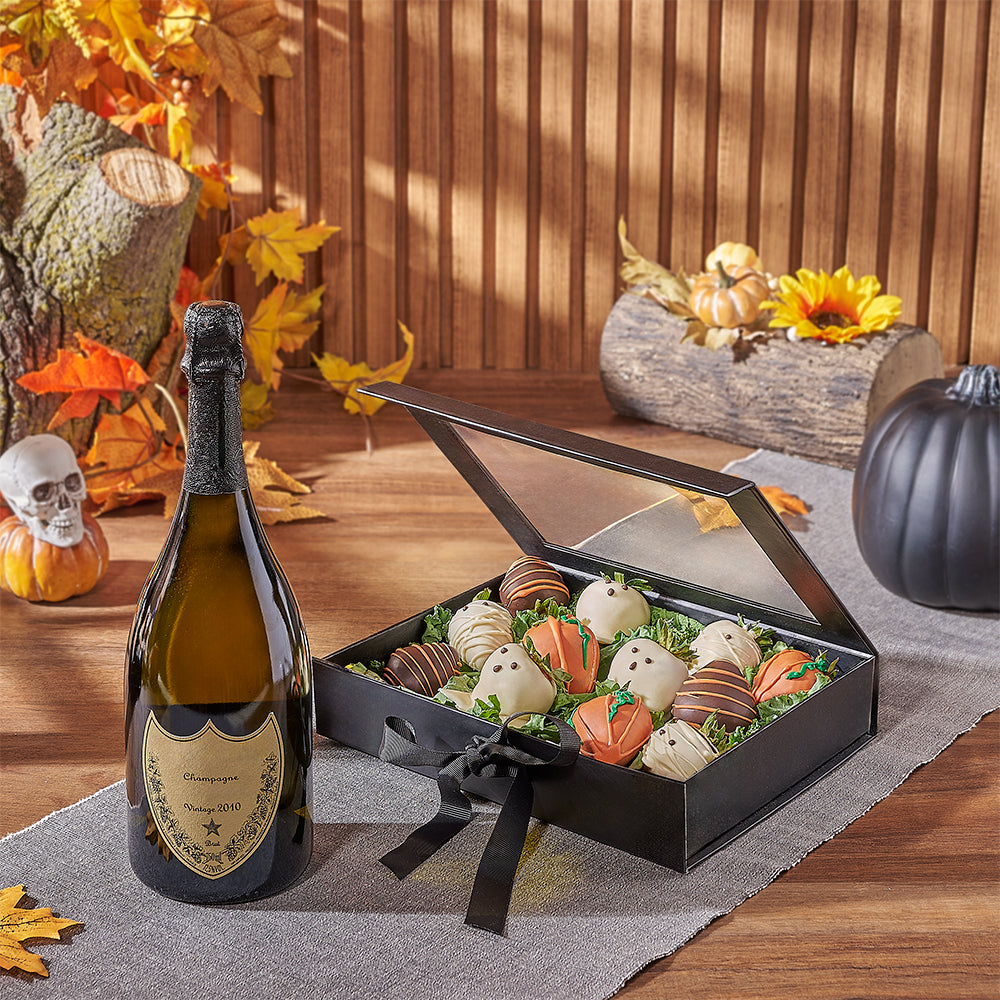 Halloween Strawberry &amp; Champagne Gift Set, chocolate strawberry gift, chocolate strawberry, champagne gift, champagne, sparkling wine gift, sparkling wine, Toronto delivery