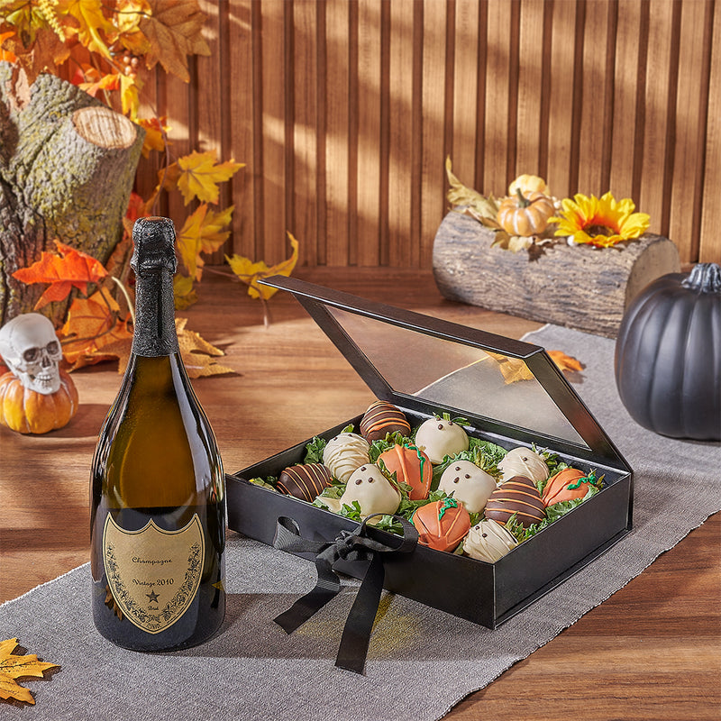 Halloween Strawberry & Champagne Gift Set, chocolate strawberry gift, chocolate strawberry, champagne gift, champagne, sparkling wine gift, sparkling wine, Toronto delivery