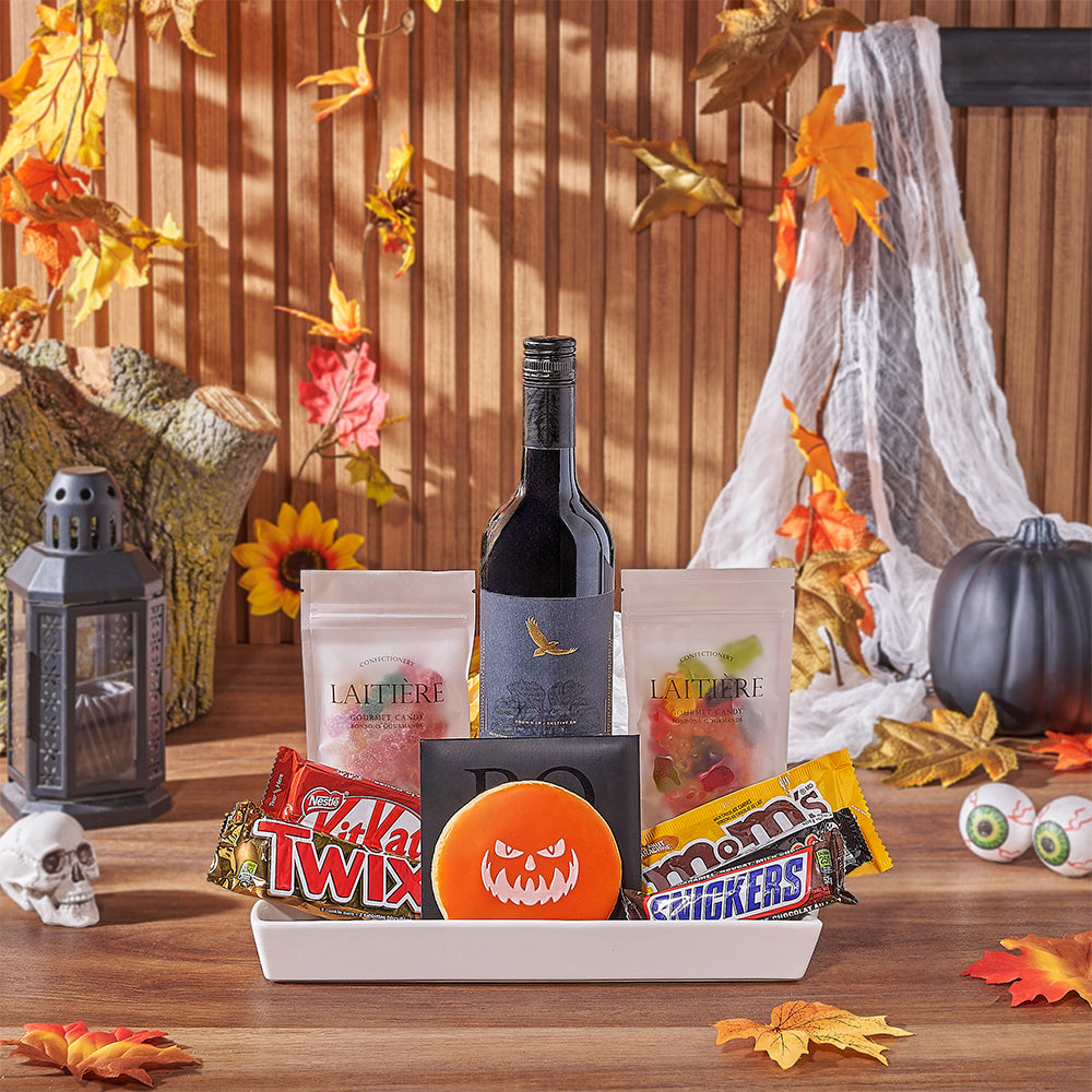 Halloween Wine &amp; Treat Platter, wine gift, wine, chocolate gift, chocolate, halloween gift, halloween, Toronto delivery