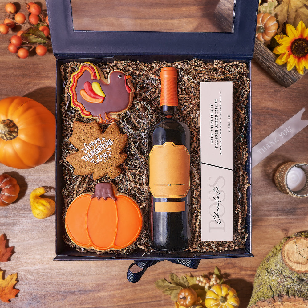 Happy Thanksgiving Wine &amp; Cookie Box, thanksgiving gift, thanksgiving, wine gift, wine, chocolate gift, chocolate, Toronto delivery