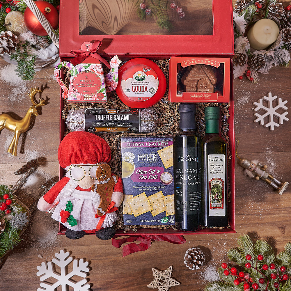 Festive Gourmet Selection Holiday Gift Basket – how the gift is presented