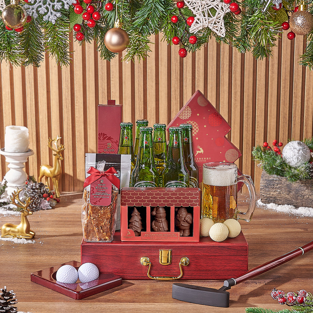 Festive Beer and Gourmet Chocolate Holiday Basket – how the gift is presented