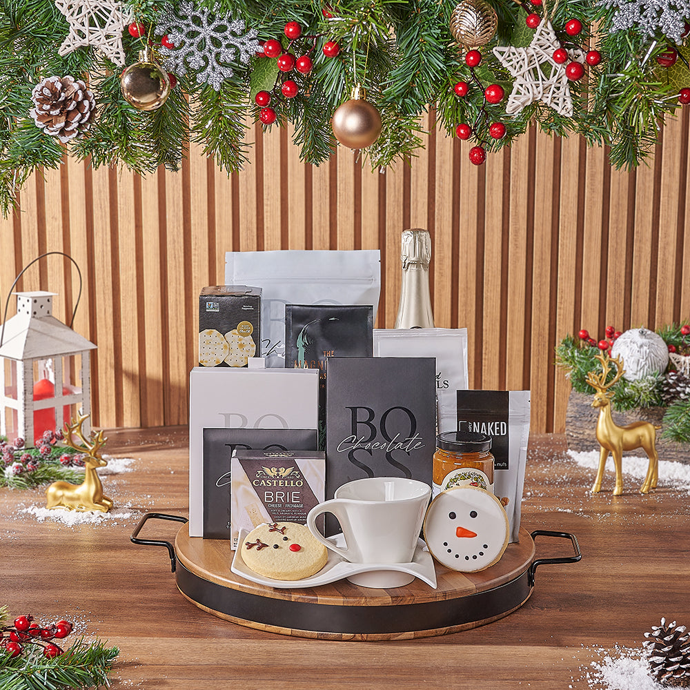 Holiday Bubbly &amp; Snowflake Snack Gift Set, christmas gift, christmas, champagne gift, champagne, chocolate gift, chocolate, coffee gift, coffee, Toronto delivery