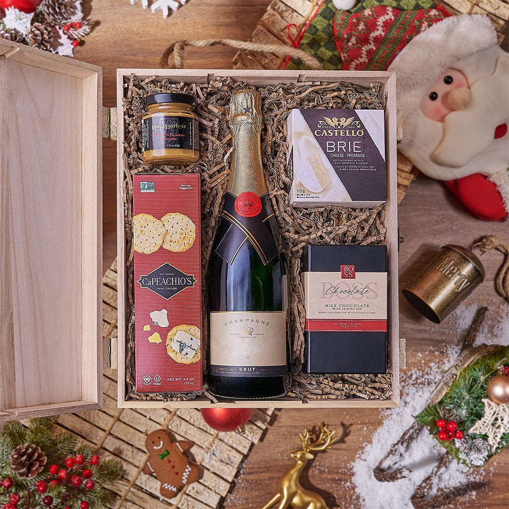 Premium Sparkling Wine Gift Featuring Milk Chocolate and Spicy Mustard – how the gift is presented