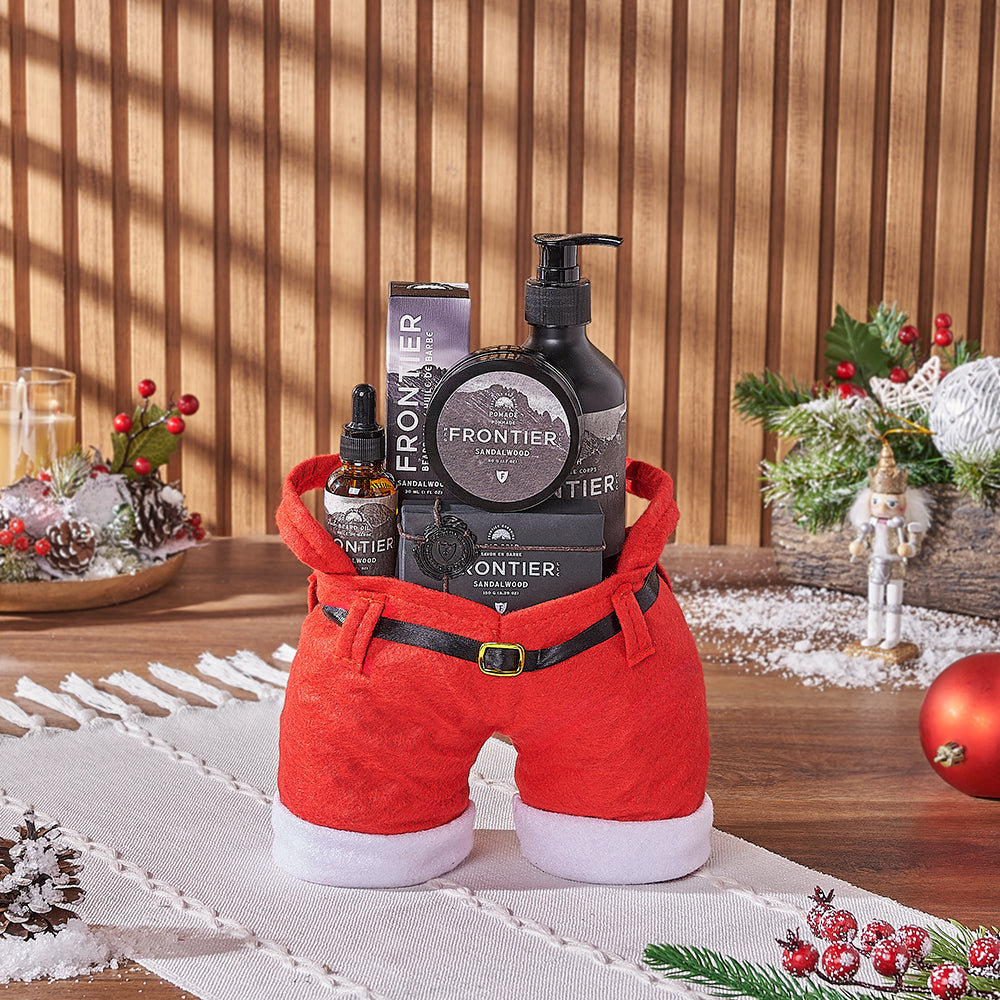 Festive Spa Gift Bag in Small Santa Pants Design – how the gift is presented