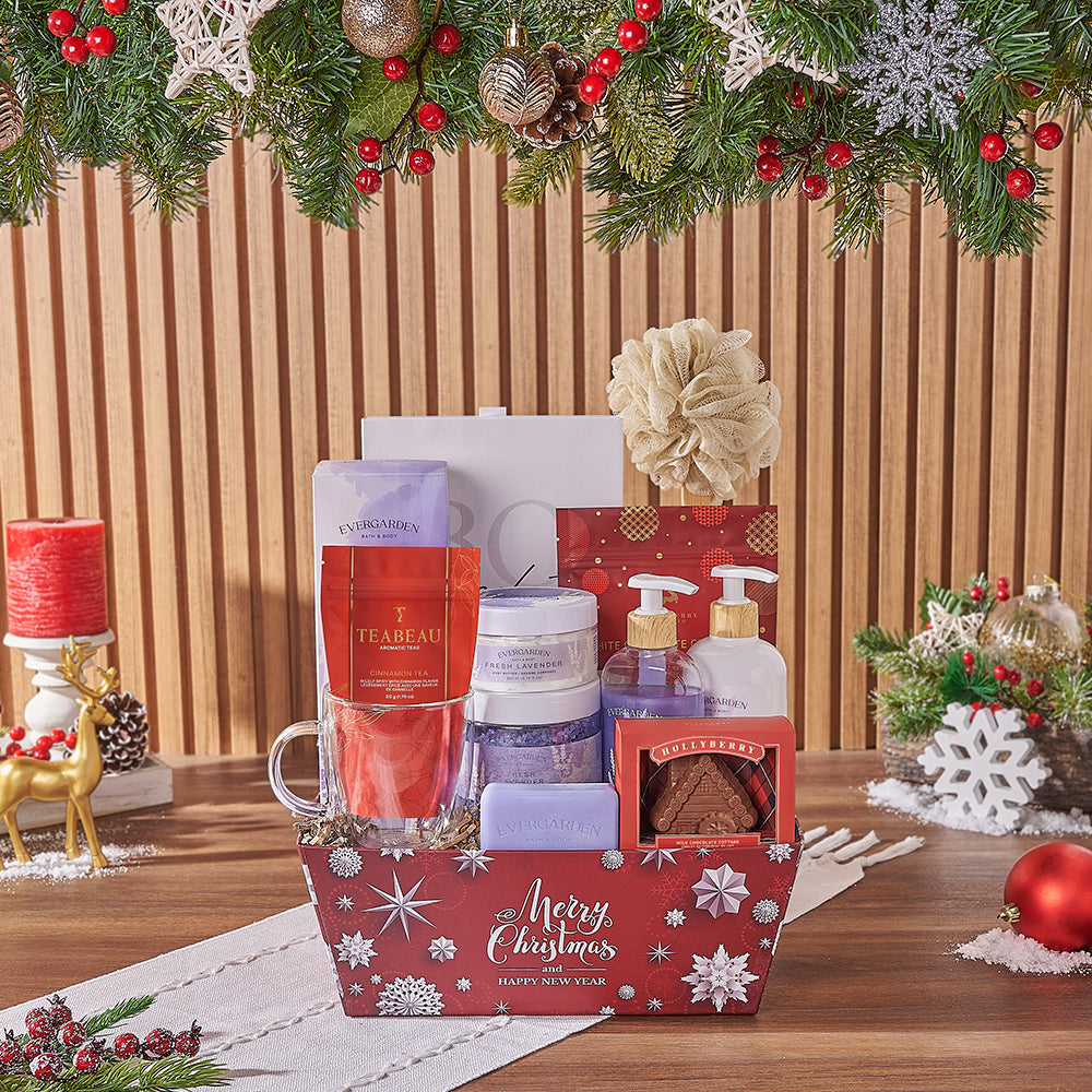 Festive Gourmet and Spa Holiday Gift Set – how the gift is presented