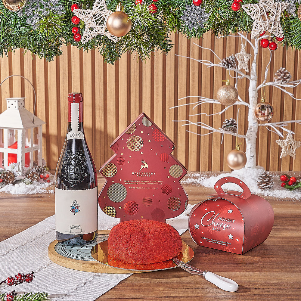 Holiday Wine &amp; Red Velvet Cheese Ball Gift, wine gift, wine, chocolate gift, chocolate, cheeseball gift, cheeseball, christmas gift, christmas, Toronto delivery