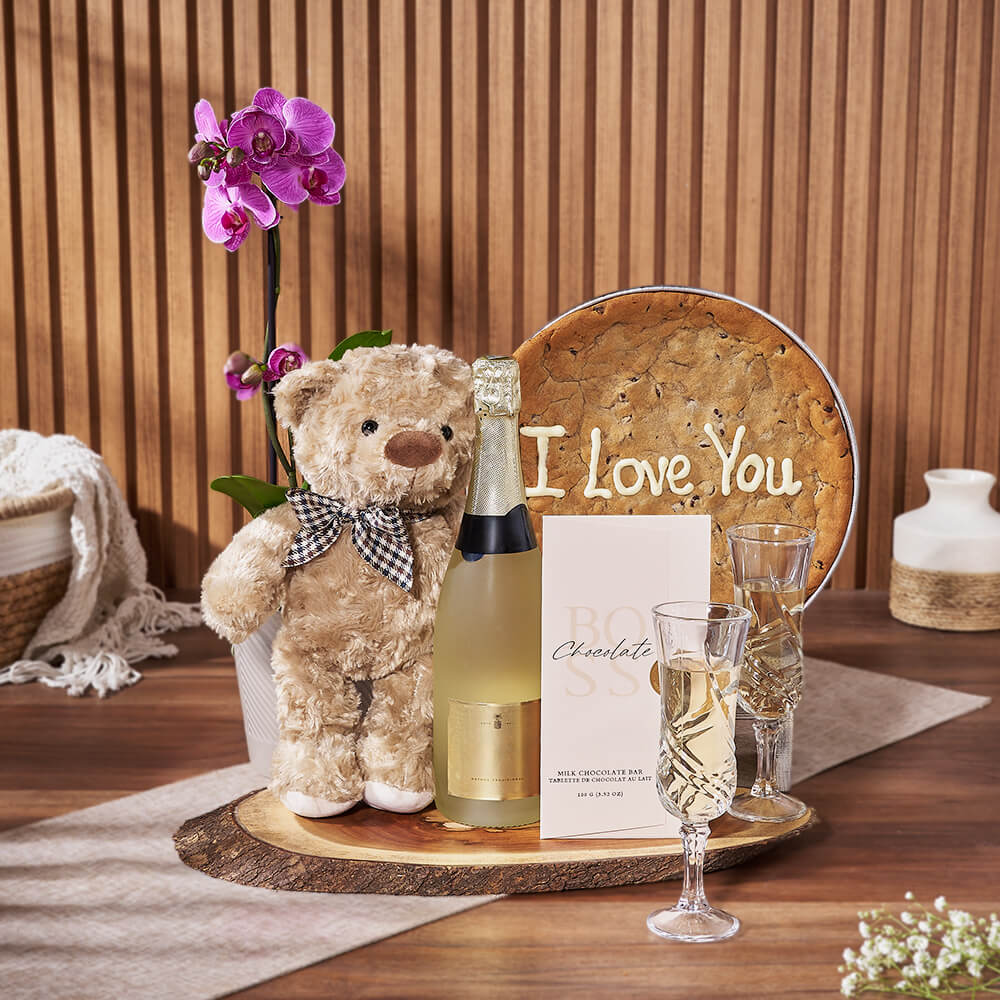 “I Love You” Cookie & Champagne Gift Set, champagne gift, champagne, sparkling wine gift, sparkling wine, plant gift, plant, orchid gift, orchid, Toronto delivery