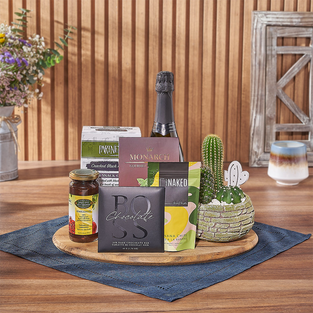 Kosher Celebration &amp; Cacti Gift from Toronto Baskets - Champagne Gift Basket - Toronto Delivery