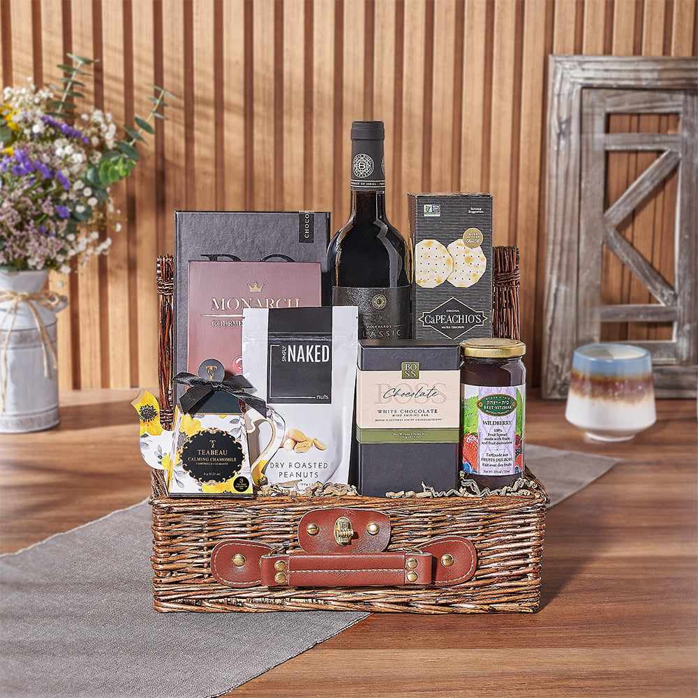 Kosher Wine &amp; Snacks Basket from Toronto Baskets - Wine Gift Set - Toronto Delivery
