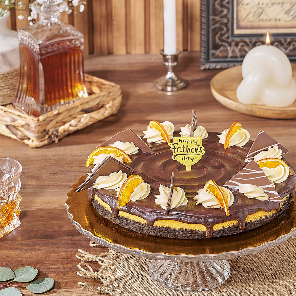Grand Marnier Infused Large Cheesecake with Chocolate Glaze for Father’s Day – how the gift is presented