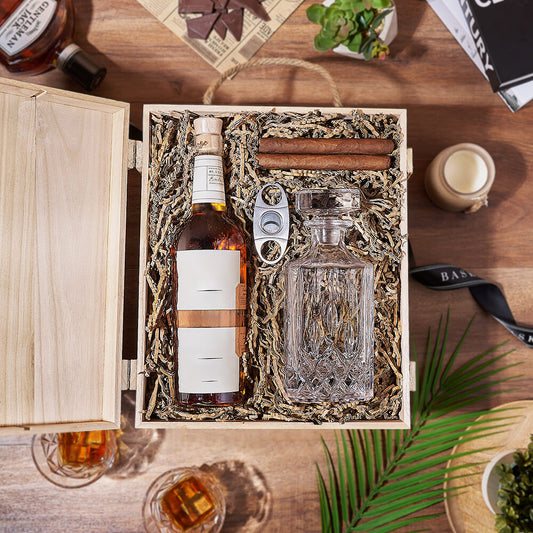Liquor & Decanter Crate, liquor gift, liquor, decanter gift, decanter, cigar gift, cigar, Toronto delivery