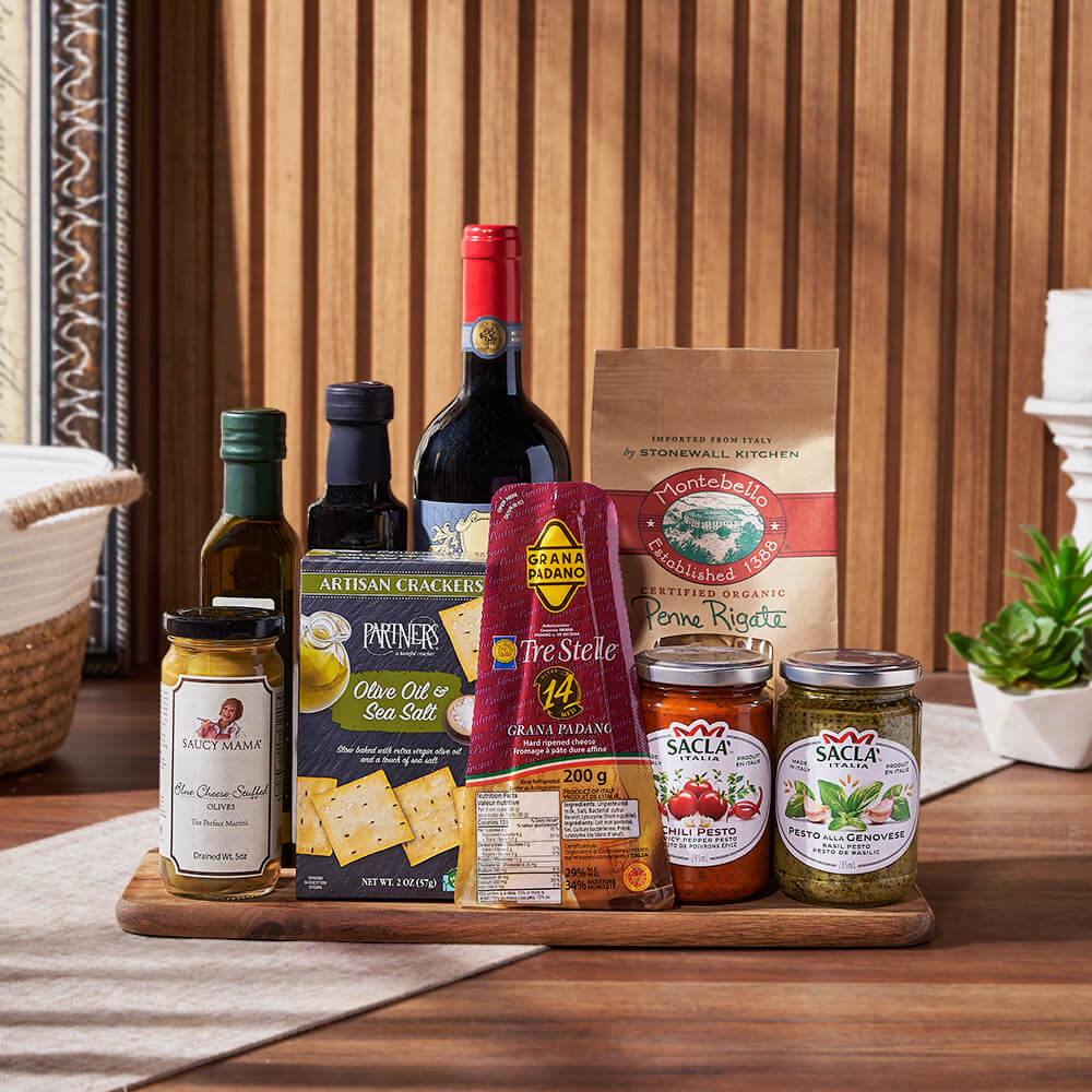 Wine Gift Basket with Cheese Board, Toronto – how the gift is presented