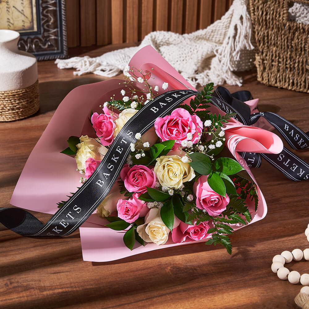 Pink and White Rose Baby's Breath – how the gift is presented