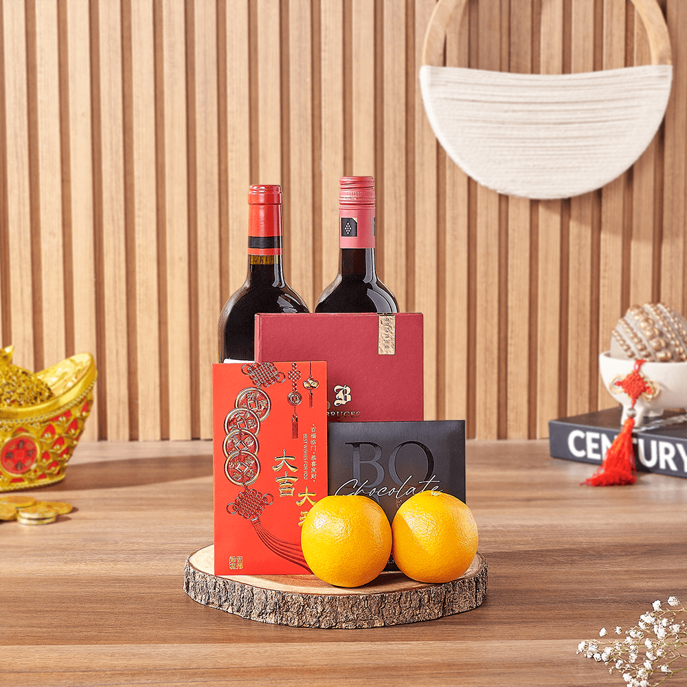 Lunar New Year Chocolate Wine Basket – how the gift is presented