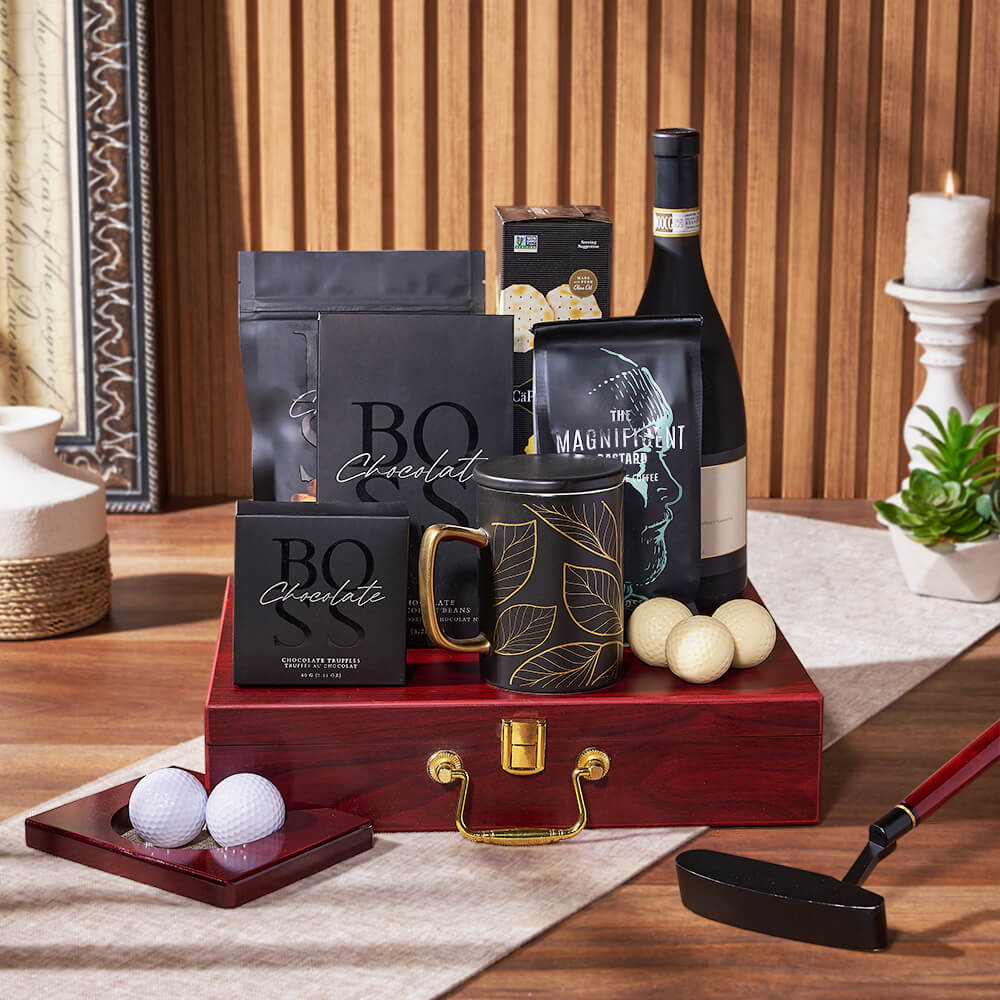 Luxe Putting &amp; Wine Gift Set, wine gift, wine, coffee gift, coffee, chocolate gift, chocolate, golf gift, golf, putting gift, putting, Toronto delivery