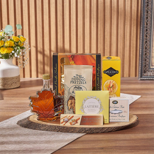 Maple & Salmon Gift Basket, seafood gift, seafood, chocolate gift, chocolate, Toronto delivery
