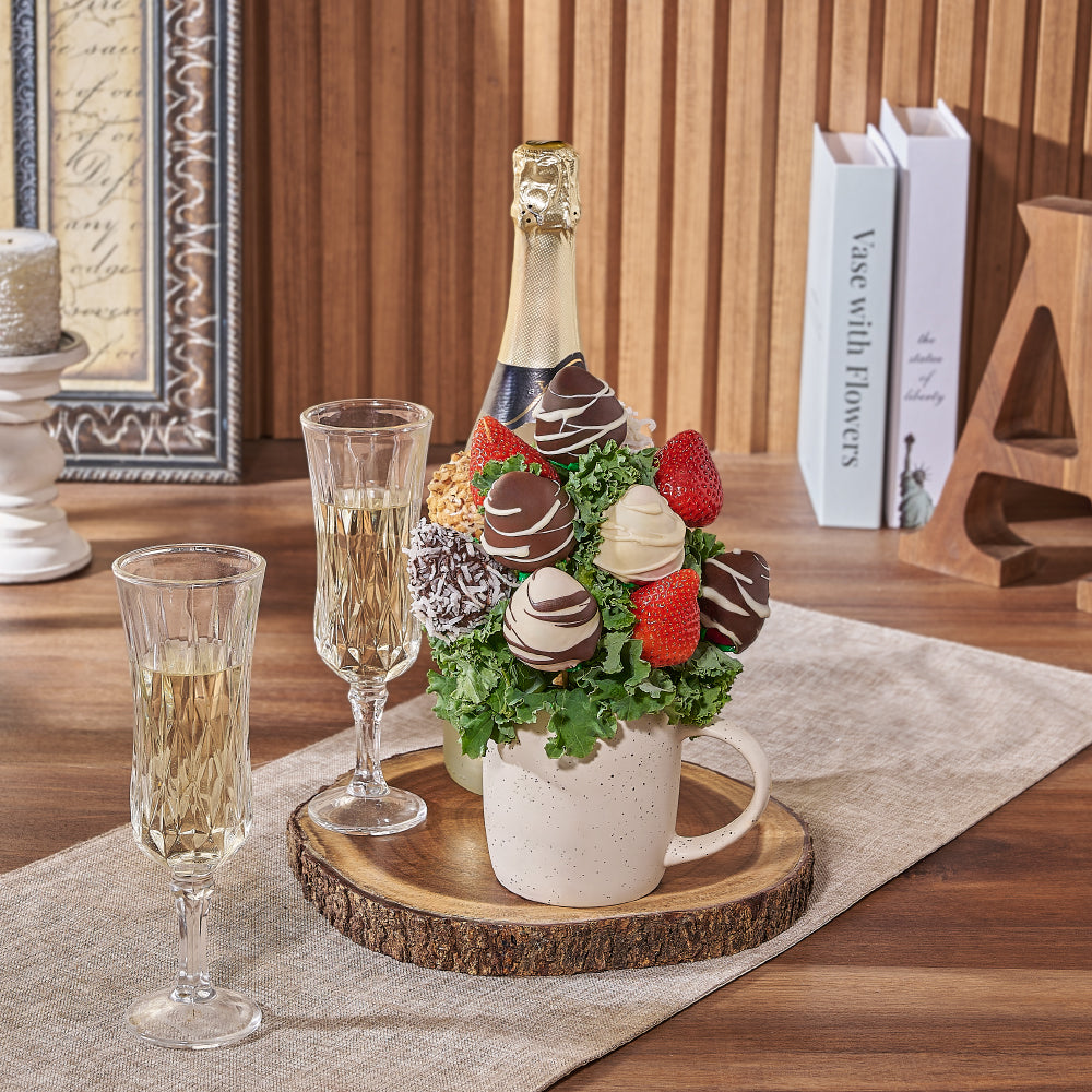 Oakville Chocolate Dipped Strawberries Mug &amp; Bubbly, chocolate dipped strawberry gift, chocolate dipped strawberry, champagne gift, champagne, sparkling wine gift, sparkling wine, Toronto delivery