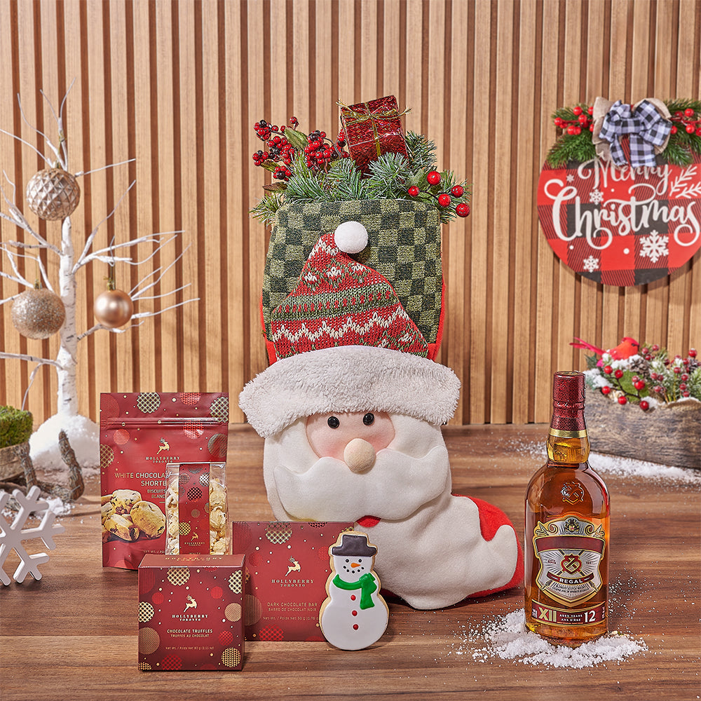 Santa Stocking &amp; Liquor Gift Set, liquor gift, liquor, Christmas gift, Christmas, chocolate gift, chocolate, cookie gift, cookie, Toronto delivery