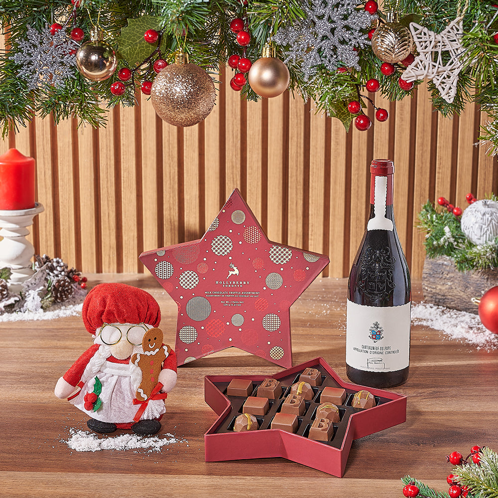 Festive Wine Gift with Truffles – how the gift is presented