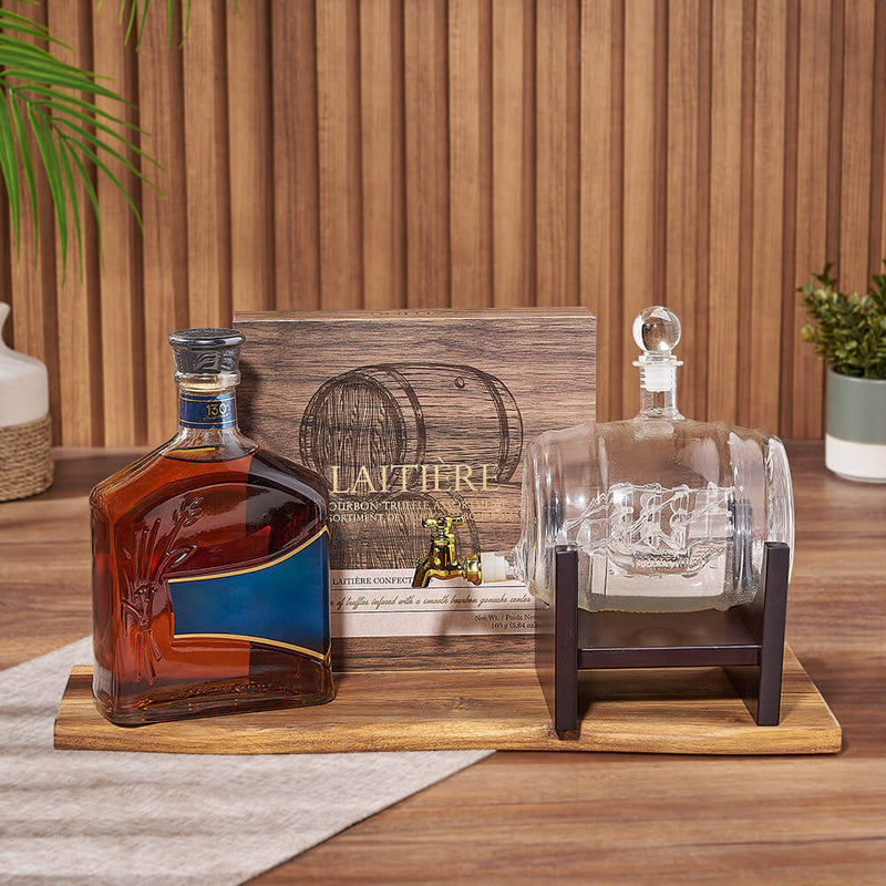 Simple Luxuries Trio with Liquor, liquor gift, liquor, decanter gift, decanter, chocolate gift, chocolate, Toronto delivery