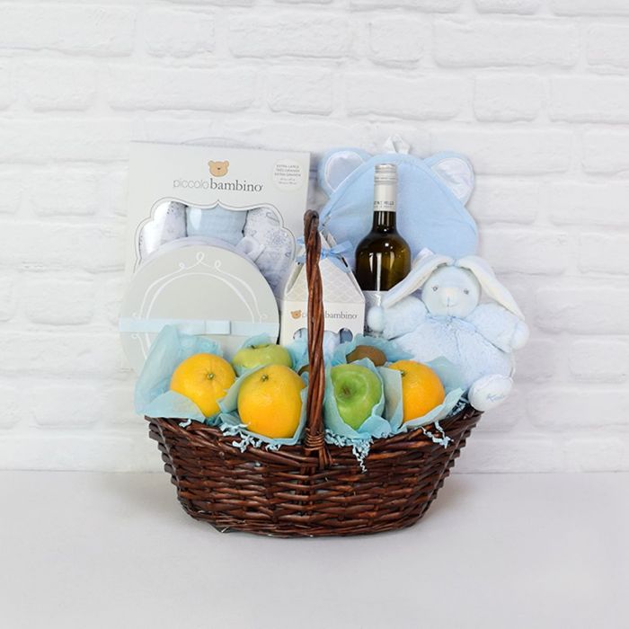 Wine and Fruit Basket for New Mom Celebration – how the gift is presented