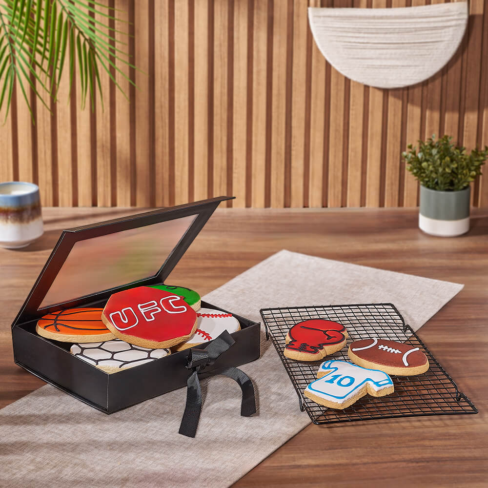 Charming Gift Box of Sports Fan Assorted Cookies – how the gift is presented