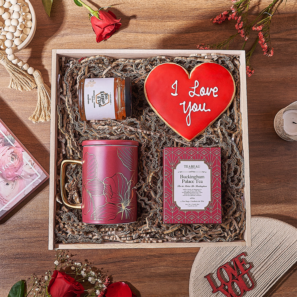 Valentine's Day Tea Mug Basket – how the gift is presented