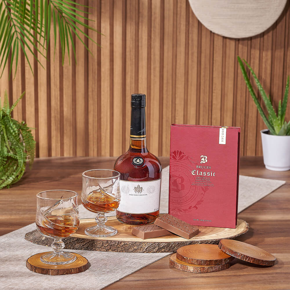 Vodka and Assorted Milk Chocolate Bars Luxury Gift Basket – how the gift is presented