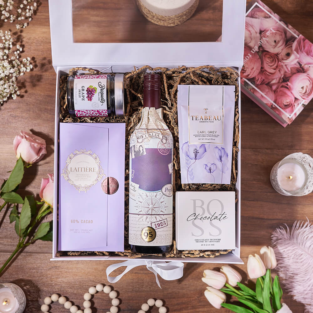 Striking Wine & Chocolate Gift Box, wine gift, wine, chocolate gift, chocolate, tea gift, tea, Toronto delivery