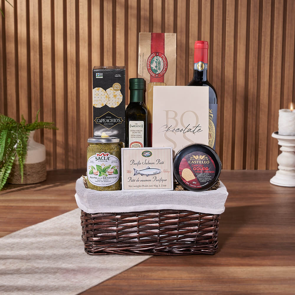 Taste of Indulgence Cheese &amp; Wine Gift Set, wine gift, wine, cheese gift, cheese, seafood gift, seafood, Toronto delivery