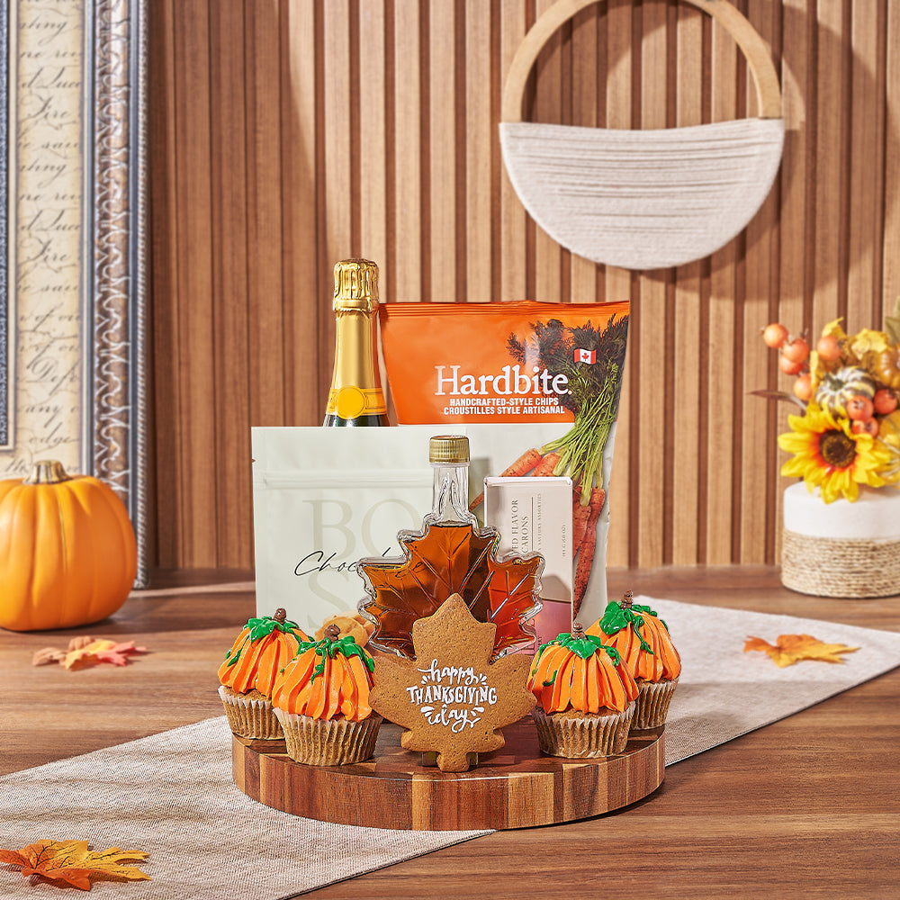 Sparkling Wine Basket for Thanksgiving with Assorted Gourmet Treats – how the gift is presented