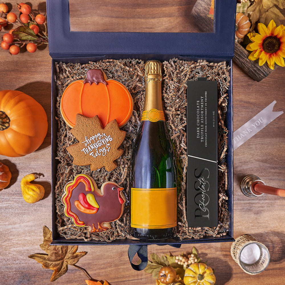 Thanksgiving Champagne &amp; Treat Box, champagne gift, champagne, sparkling wine gift, sparkling wine, cookie gift, cookie, thanksgiving gift, thanksgiving, Toronto delivery