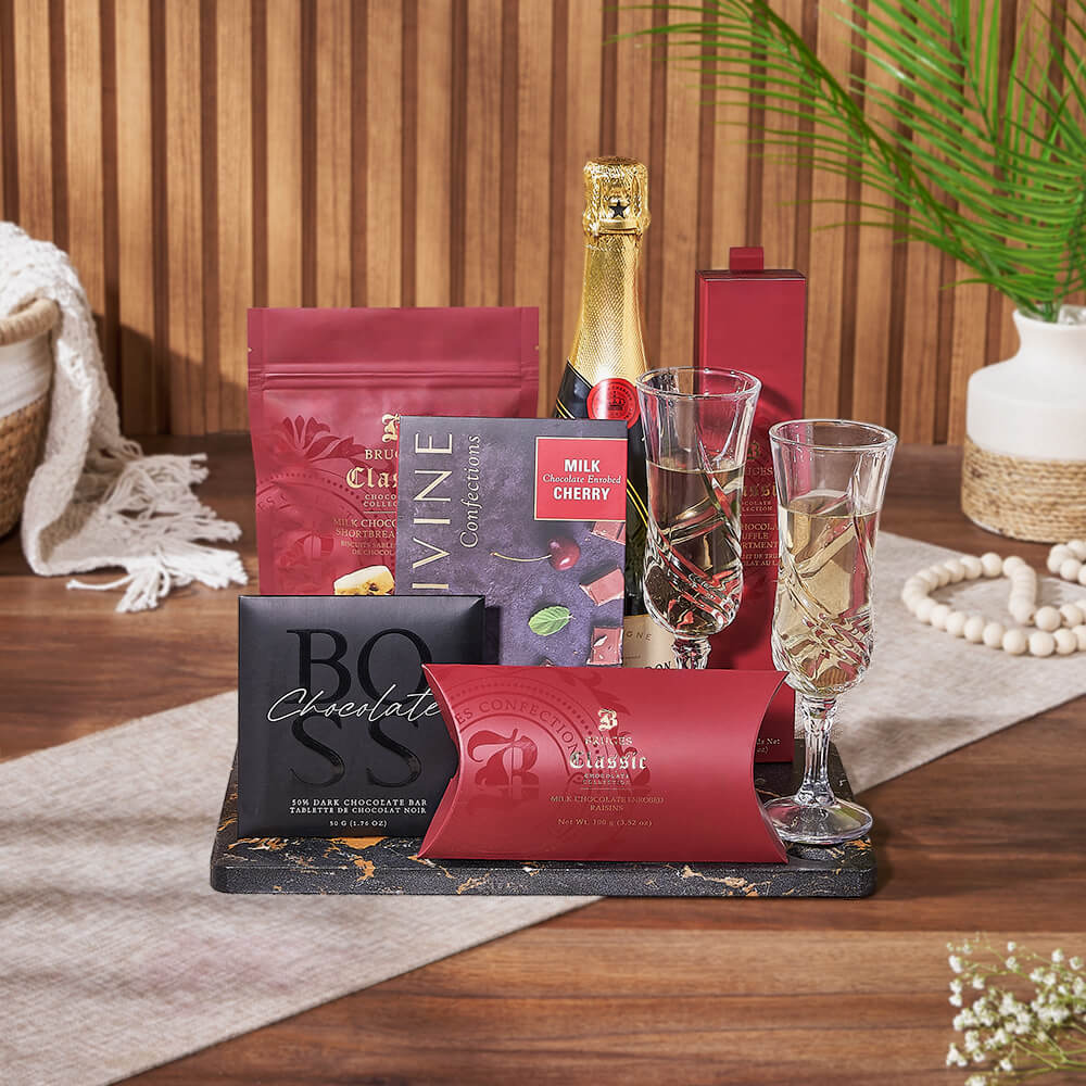 Sparkling Wine and Glassware Gift – how the gift is presented