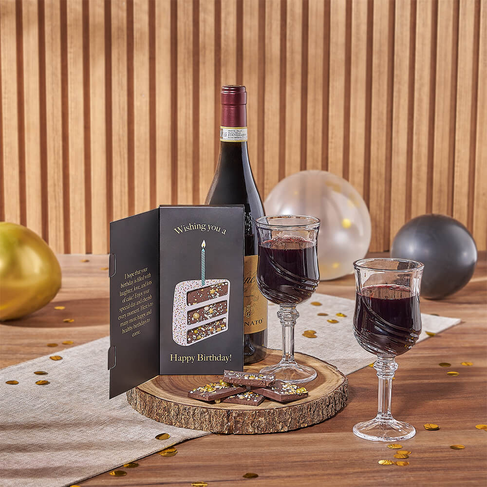 Birthday Dark Chocolate and Wine Set – how the gift is presented