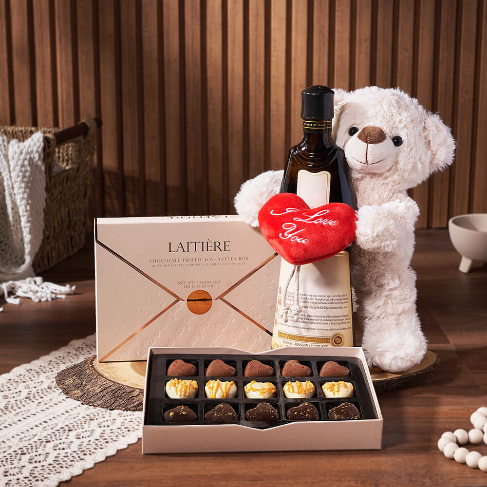 Liquor and Chocolate Truffle Basket, Toronto – how the gift is presented